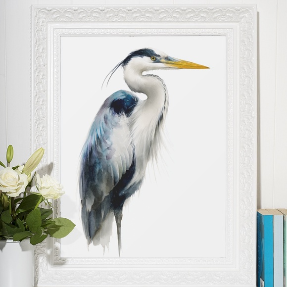 Watercolor Heron Portrait Wall Art Print Poster, Unframed - Picture 6 of 6